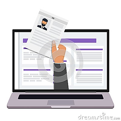 Hand holding CV paper. Job agency. HR management concept, searching professional staff, remote job, analyzing resume papers Stock Photo