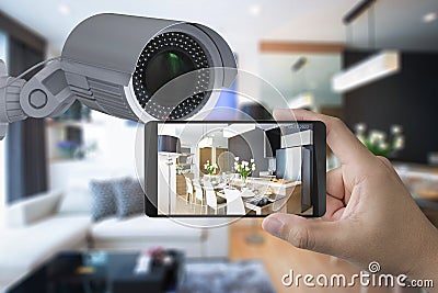 Mobile connect with security camera Stock Photo