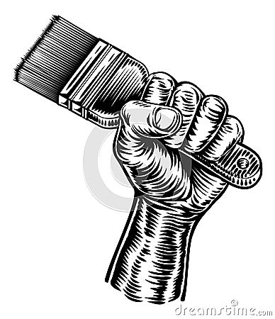 Hand Holding Decorators Paintbrush Vector Illustration