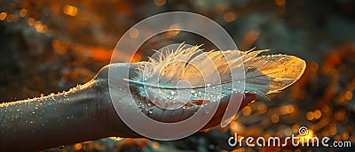 Hand holding a delicate feather depicting lightness Stock Photo