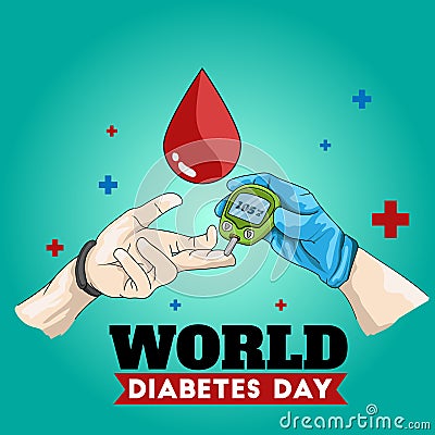 Hand holding diabetic blood tester or glucose meter flat World diabetes Vector Illustration