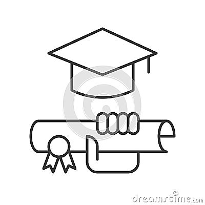 hand holding diploma certificate and square academic cap, education icon concept Vector Illustration