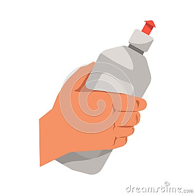 Hand holding dish washing liquid vector flat isolated icon Vector Illustration