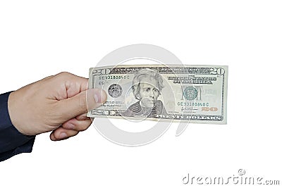 A hand holding 20 bills. Stock Photo