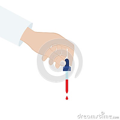 A hand is holding a dropper. Blood pipette. Isolated illustration Vector Illustration