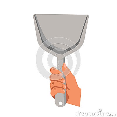 Hand holding dust scoop vector flat isolated icon Vector Illustration