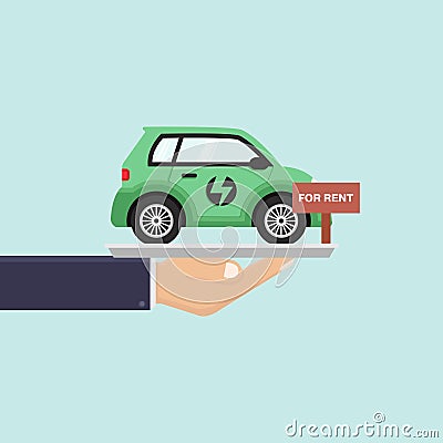 Hand holding electric car for rent flat design vector Vector Illustration