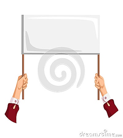 Hand holding empty placard with place for text. Person hand holding blank banner or card. Isolated vector illustration Vector Illustration