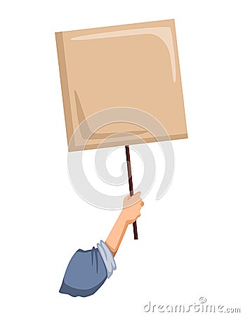 Hand holding empty placard with place for text. Person hand holding blank banner or card. Isolated vector illustration Vector Illustration