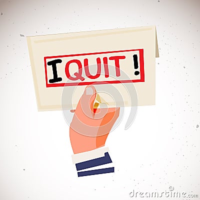 Hand holding envelope with text `I Quit` in backside. resignation letter concept Vector Illustration