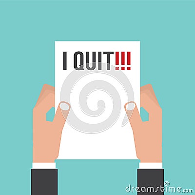 Hand Holding Envelope With Text I Quit Job. Resignation Letter Concept Vector Illustration