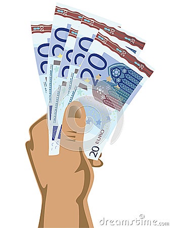 Hand holding euro bills Vector Illustration