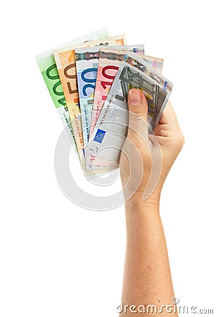 Hand holding euro money Stock Photo