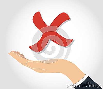 Hand holding false check icon symbol Vector Illustration