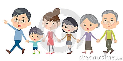 Hand holding family three generations Walking Vector Illustration