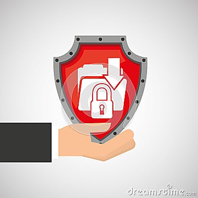 Hand holding folder file shield protection data Vector Illustration