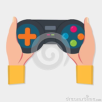 Hand holding gamepad isolated for gamer symbol concept vector illustration Cartoon Illustration
