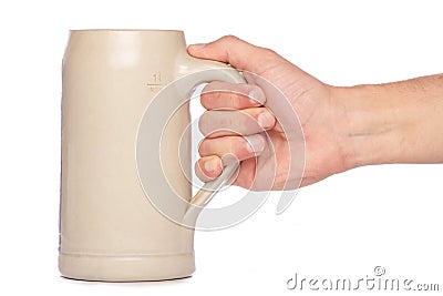 Hand holding german Beer Stein Mug Stock Photo