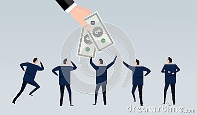 Hand holding give money to employee worker for salary bonus motivation cash company wages Vector Illustration