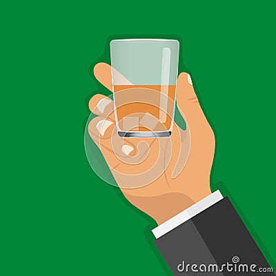 A hand is holding a glass with a drink Cartoon Illustration