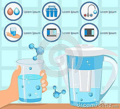 Hand Holding Glass Purified Water. Vector. Vector Illustration