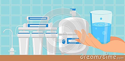 Hand Holding Glass Purified Water. Vector. Vector Illustration