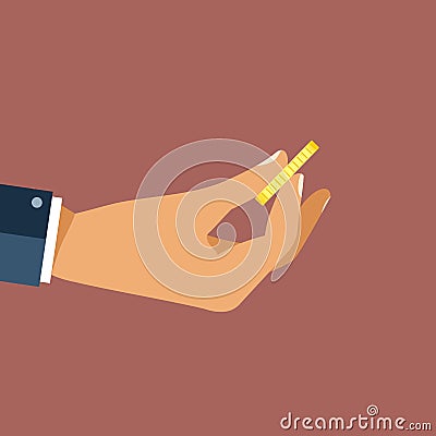 Hand holding golden coin. Need for money concept. Flat de Stock Photo