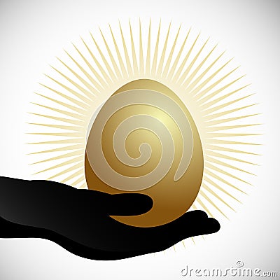 Hand Holding Golden Egg Vector Illustration