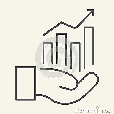 Hand holding graph thin line icon. Growth chart in palm vector illustration isolated on white. Management outline style Vector Illustration