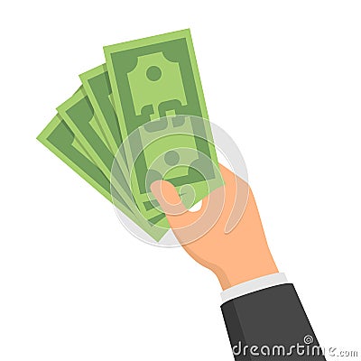 Hand holding green money banknotes Vector Illustration