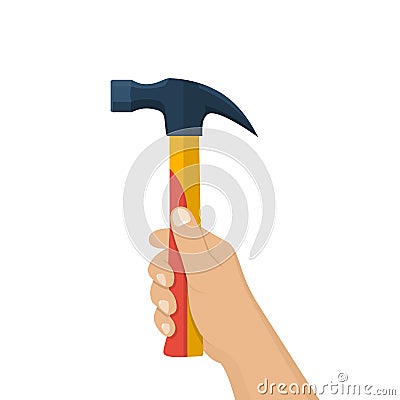 Hand holding hammer Vector Illustration