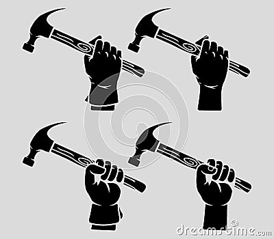 Hand holding hammer silhouette Vector Illustration