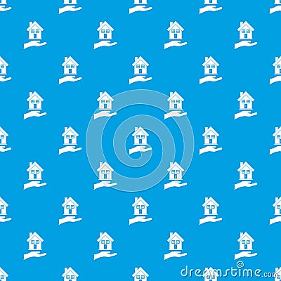 Hand holding house pattern seamless blue Vector Illustration