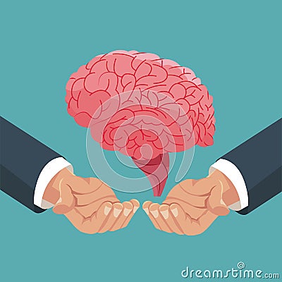 Hand holding human brain organ Vector Illustration