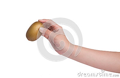 Hand holding kiwi fruit isolated on white background Stock Photo