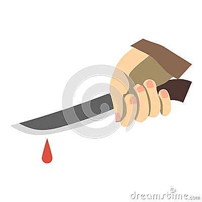 Hand holding knife with blood icon, flat style Vector Illustration