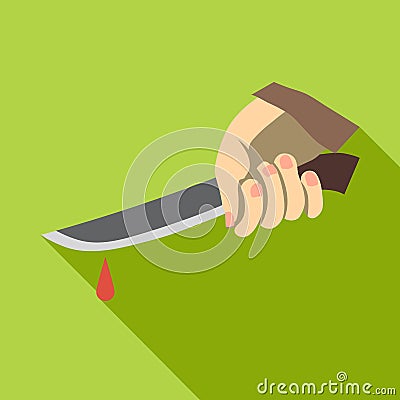 Hand holding knife with blood icon, flat style Vector Illustration