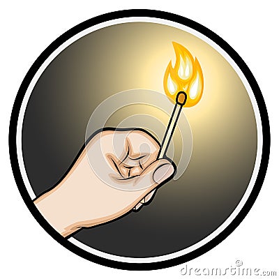 Hand Holding a Lighted Matchstick Vector Illustration