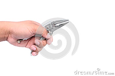 Hand holding Locking Pliers on isolated Stock Photo