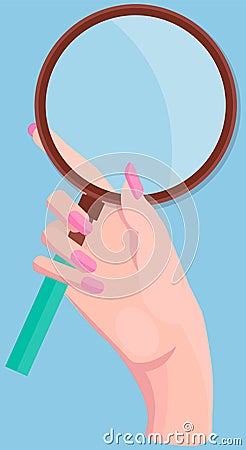 Magnifier, loupe, magnifying glass in hand. Searching, detecting, exploration, zoom concept Vector Illustration