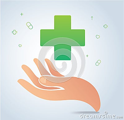 Hand holding medical icon symbol vector, healthcare concept Vector Illustration