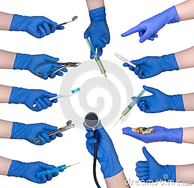 Hand holding medical objects Stock Photo