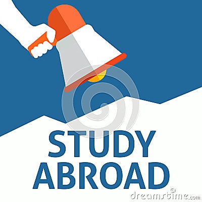 Hand Holding Megaphone With STUDY ABROAD Announcement Vector Illustration