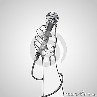 Hand holding a microphone in a fist. vector Vector Illustration