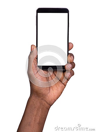 Hand holding mobile smart phone with blank screen Stock Photo