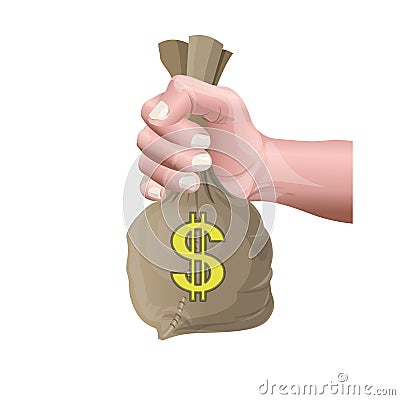 Hand holding money bag Vector Illustration