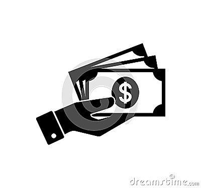 Hand holding money. Hand with banknotes. Cash payment icon. Vector Illustration