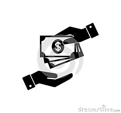 Hand holding money. Hand with banknotes. Cash payment and receiving money icon. Vector Illustration