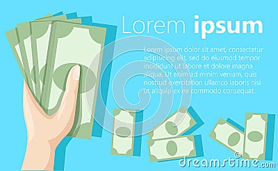 Hand holding money Saving dollar Flat design style illustration. Cartoon Illustration