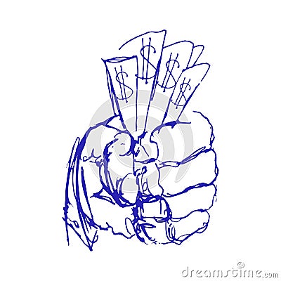 Hand Holding Money. Sketch or Doodle Hands with Money. Vector Illustration Vector Illustration